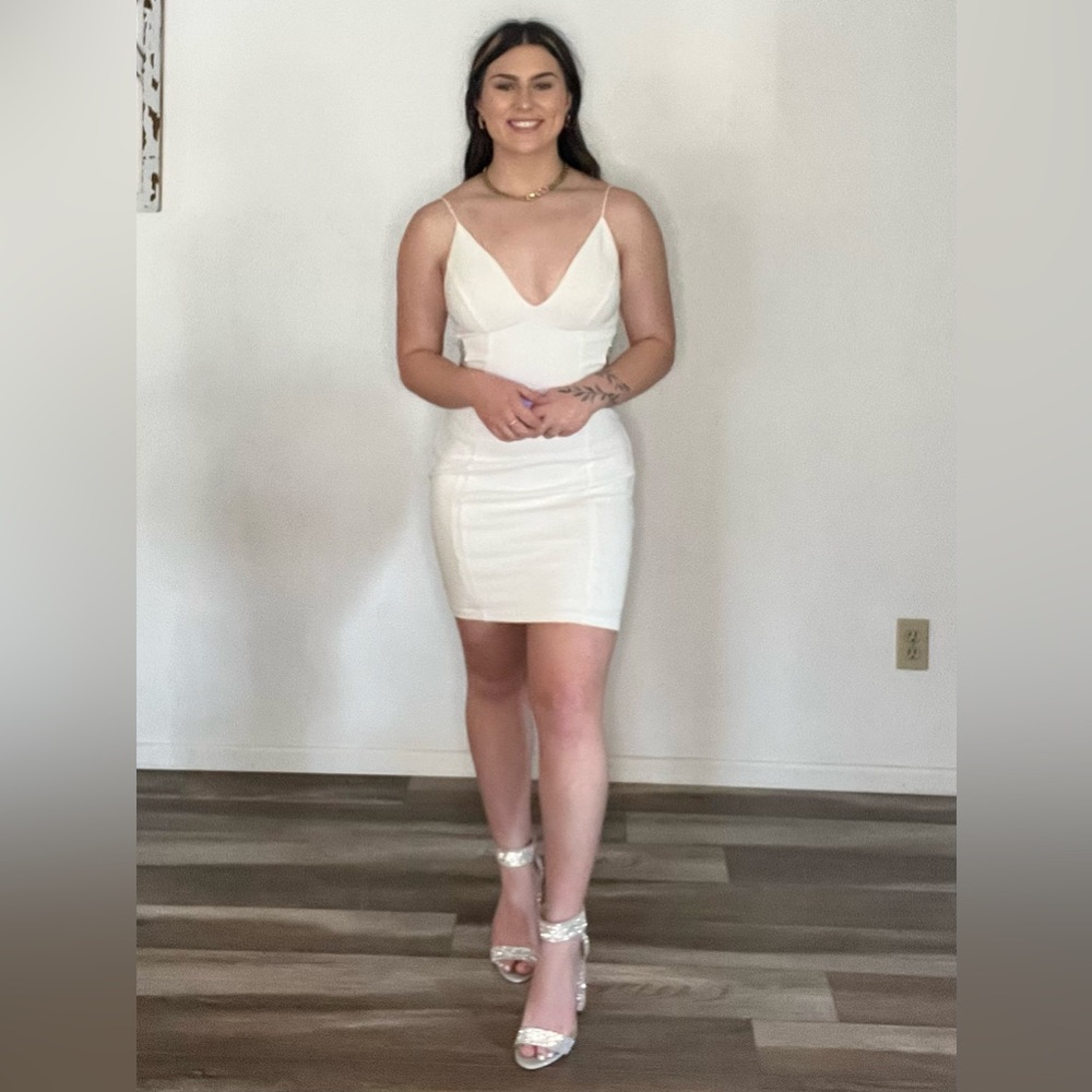 windsor white fine in rhinstones mini dress
